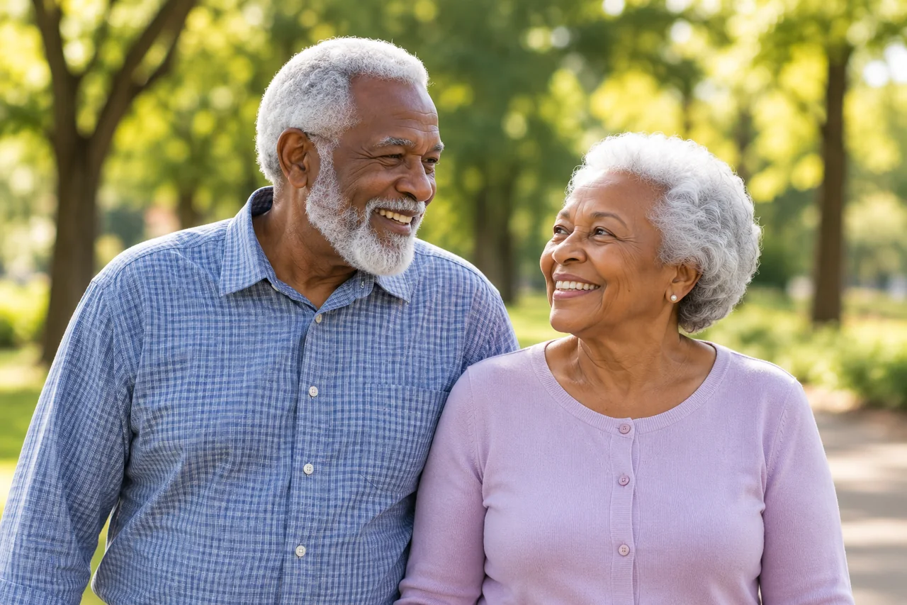 An older couple enjoying time together outdoors