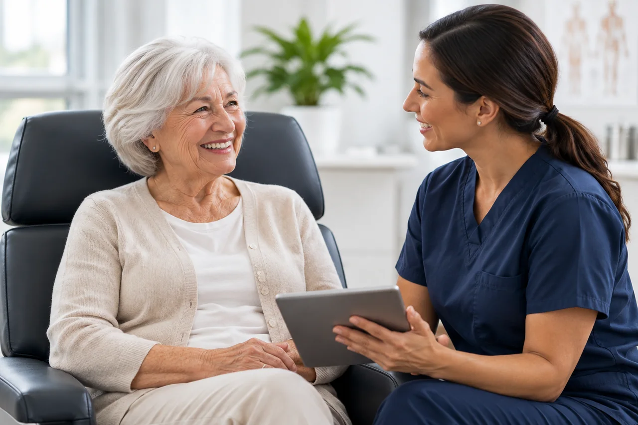 An older woman discussing the next steps in her care with a clinician