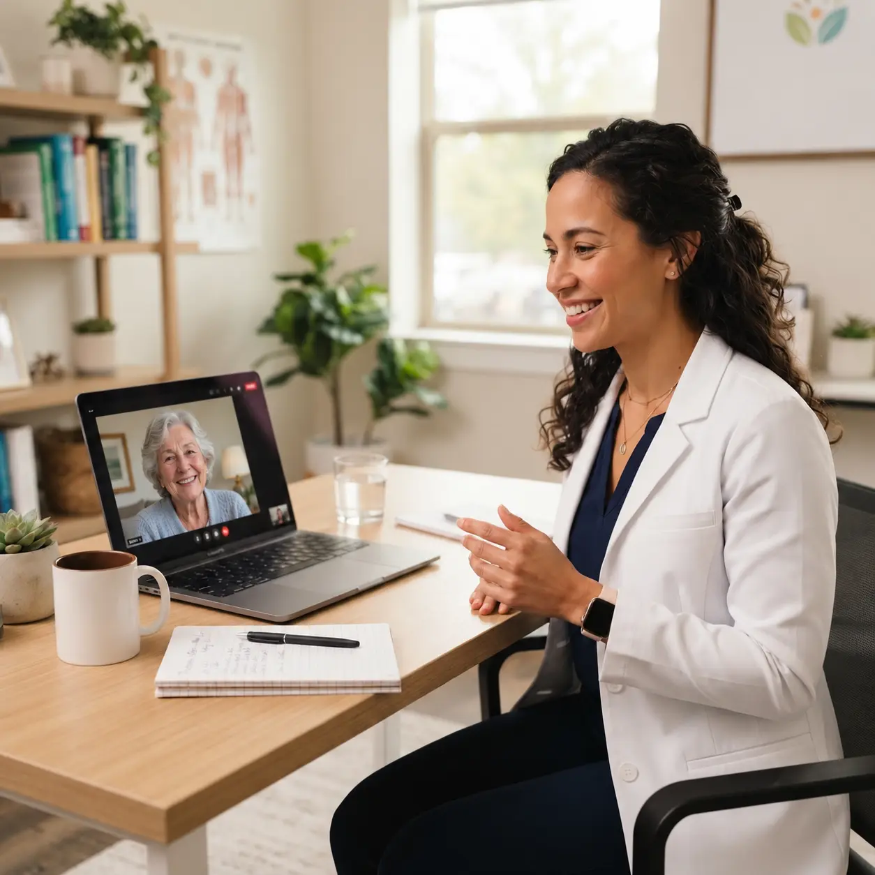 Nutrition professional meeting with an older patient via telehealth