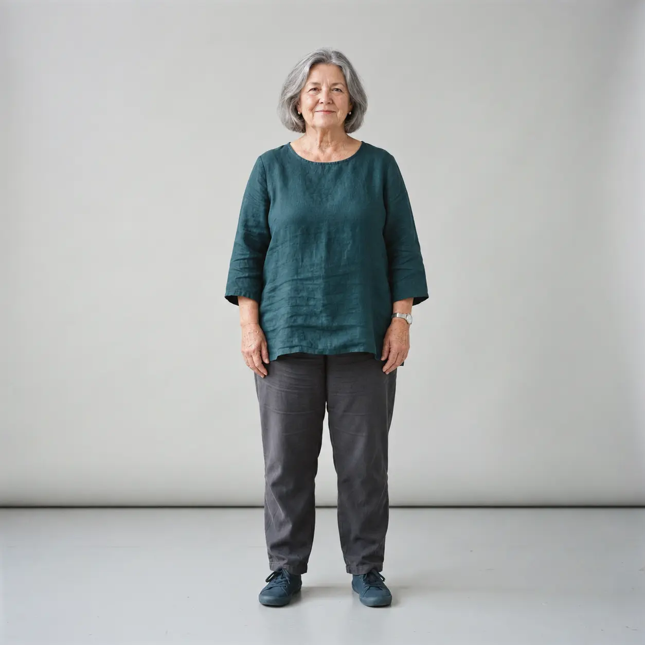Illustrative before photo of an older woman at the start of a weight-loss journey